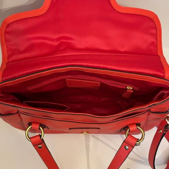 Coach Handbag Campbell Leather Small Flap Satchel Crossbody Hot Orange F27231 - Picture 6 of 12